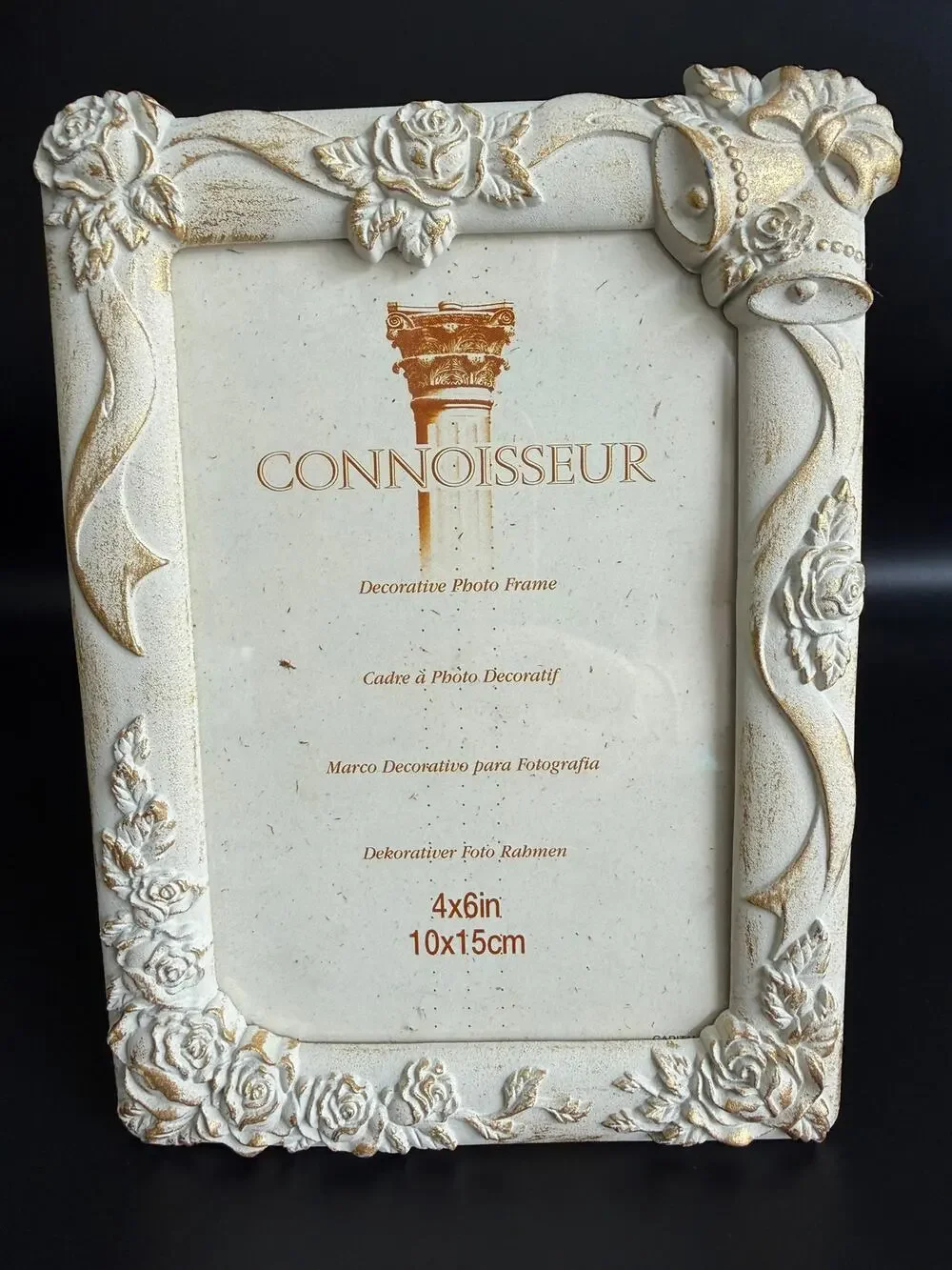 Vintage Connoisseur Off White Picture Frame 4x6 Wedding Bells Flowers Tabletop